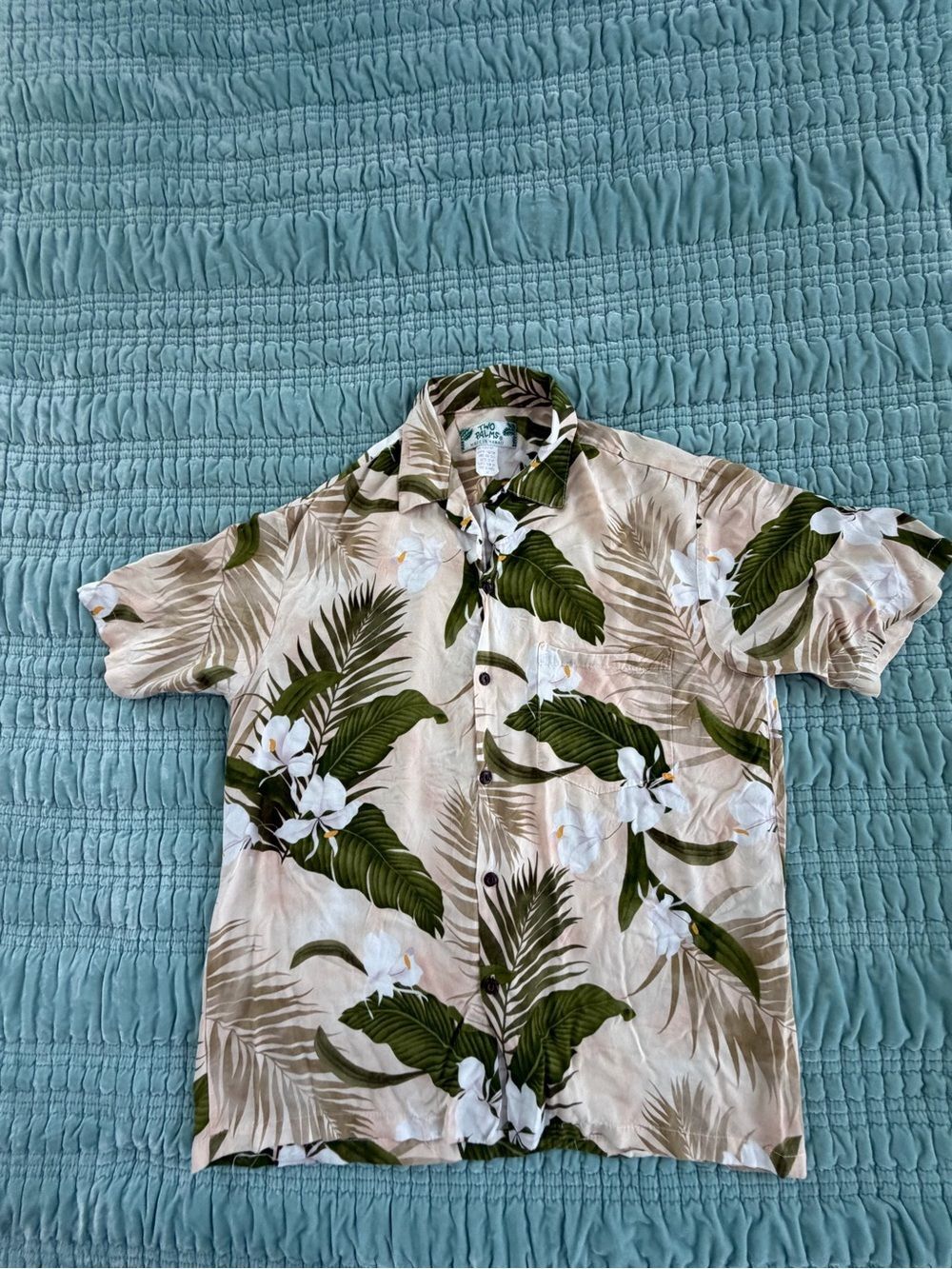 Two Palms Men's Short-Sleeve Tropical Button-Down Shirt - Beige & Green-Med